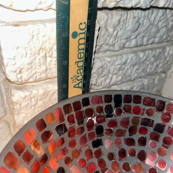 Mosaic Art Bowl - Red Pink White Candy Dish Home Decor Collectibles Vintage - Picture 7 of 9